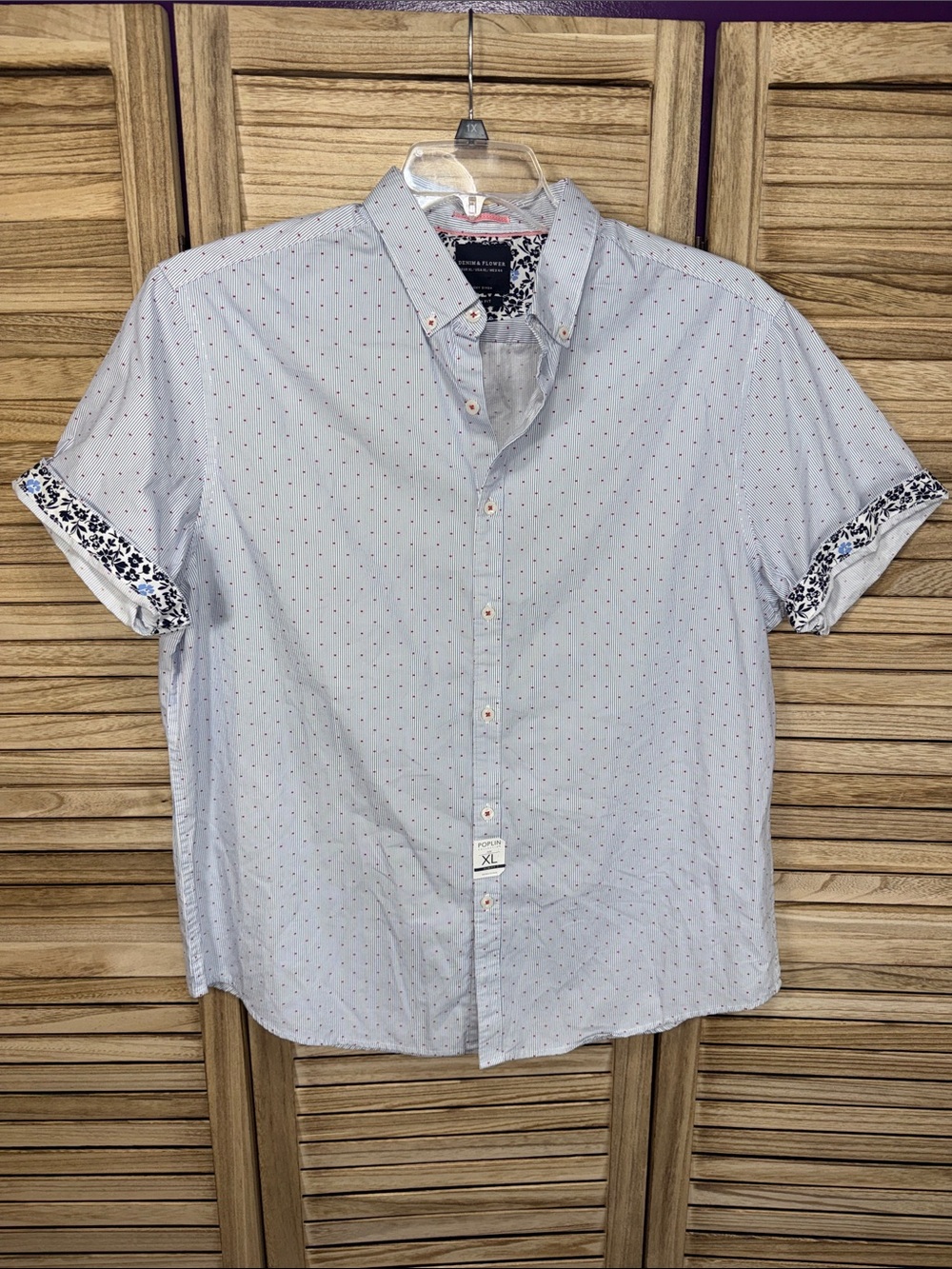 Denim & Flower Shirt Men's Light Blue Short-Sleeve Button-Down Slim Fit NWT XL